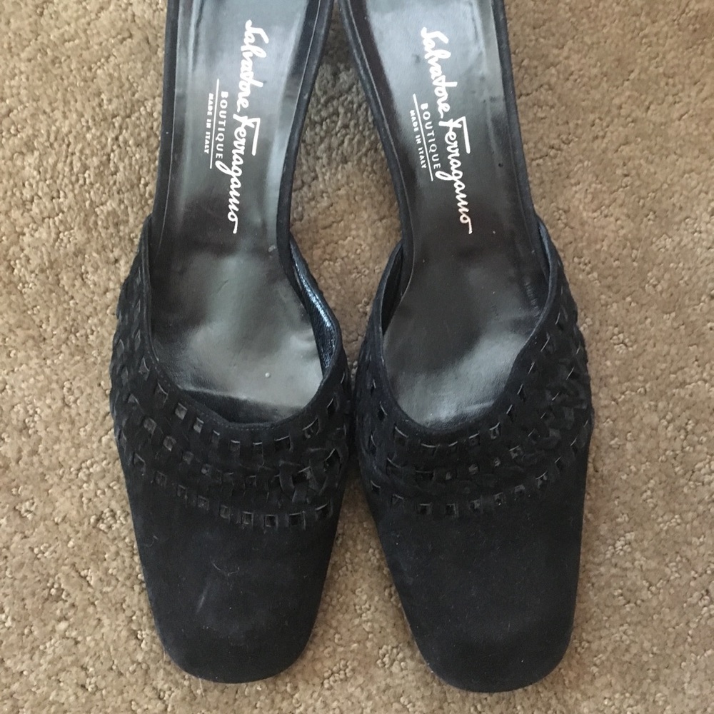 Salvatore ferragamo black suede heels